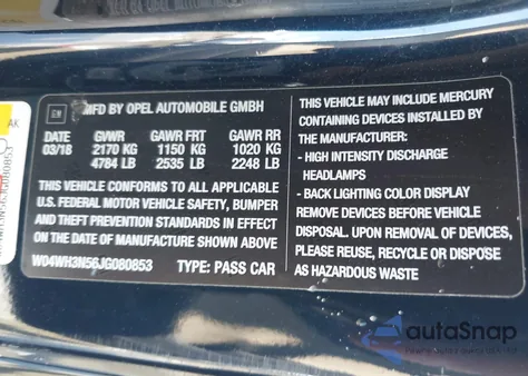 2018 Buick Cascada Premium z USA, uszkodzony, nr VIN W04WH3N56JG080853